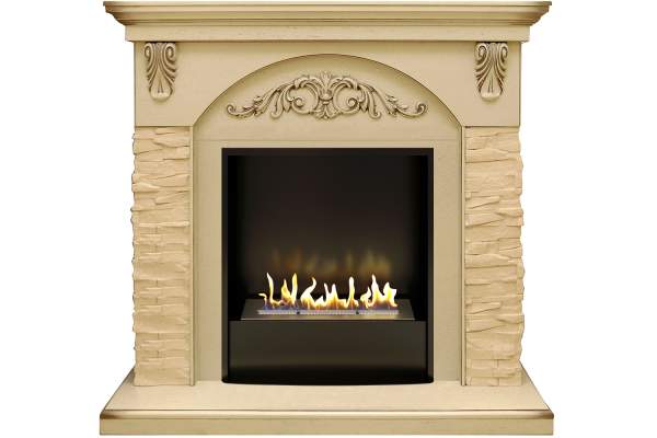 Биокамин в портале Firezo Bern Сланец крупный бежевый Алебастр темная патина