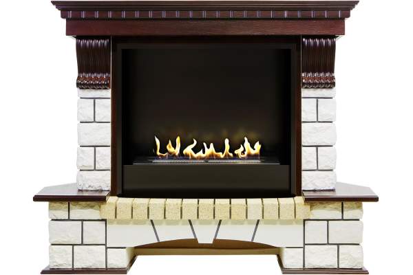 Биокамин в портале Firezo Pierre Luxe Темный дуб Белый (Высота 1045мм)