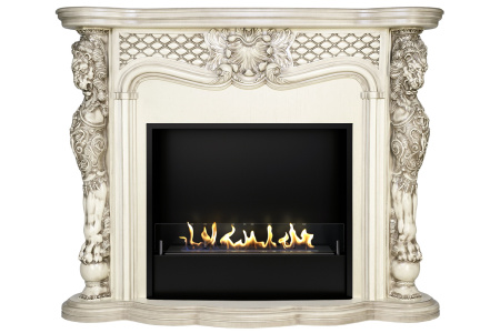 Биокамин в портале Firezo Castle Слоновая кость с патиной
